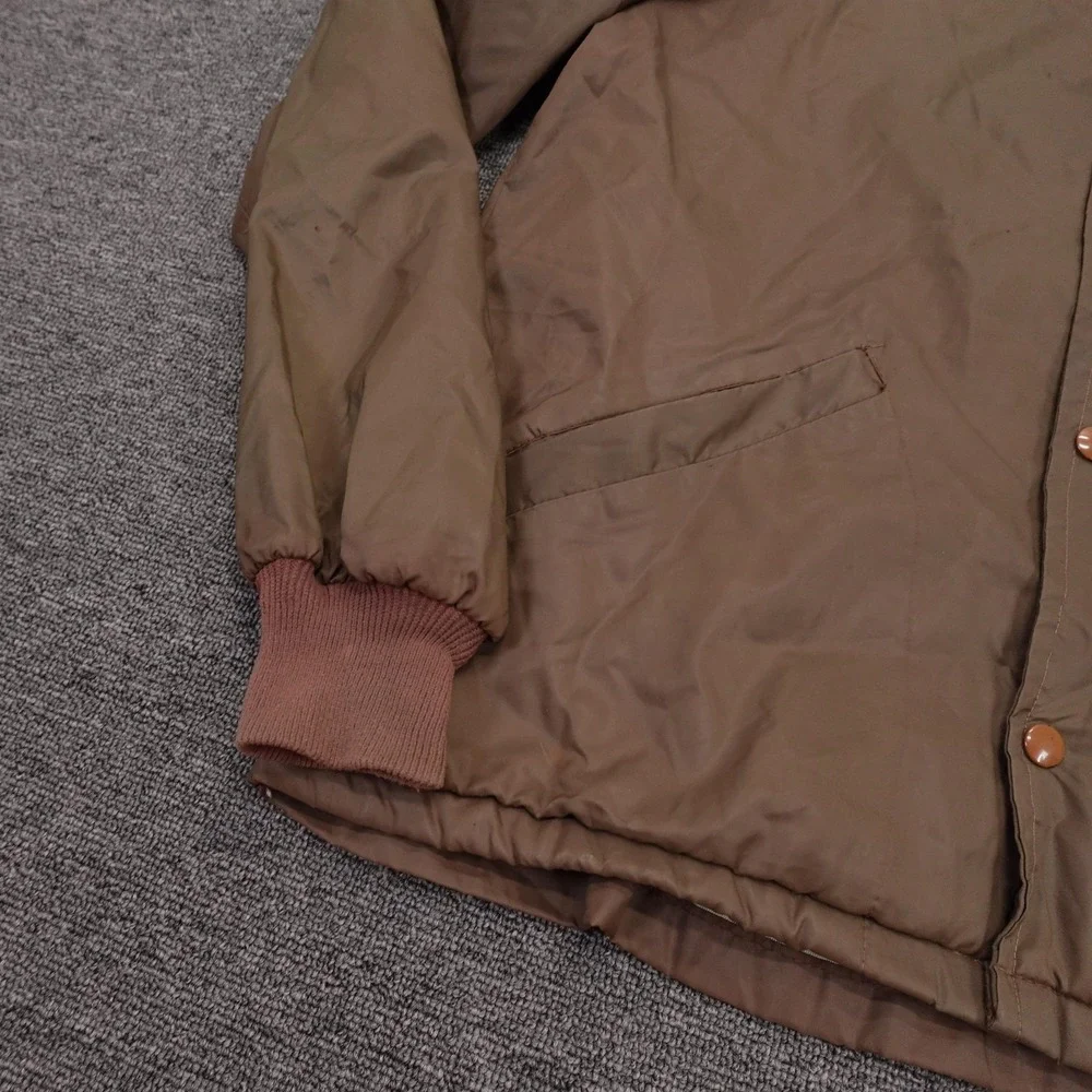 Vintage Duckster Jacket Mens Medium Brown Nylon Bomber Snap Front Lined Knit